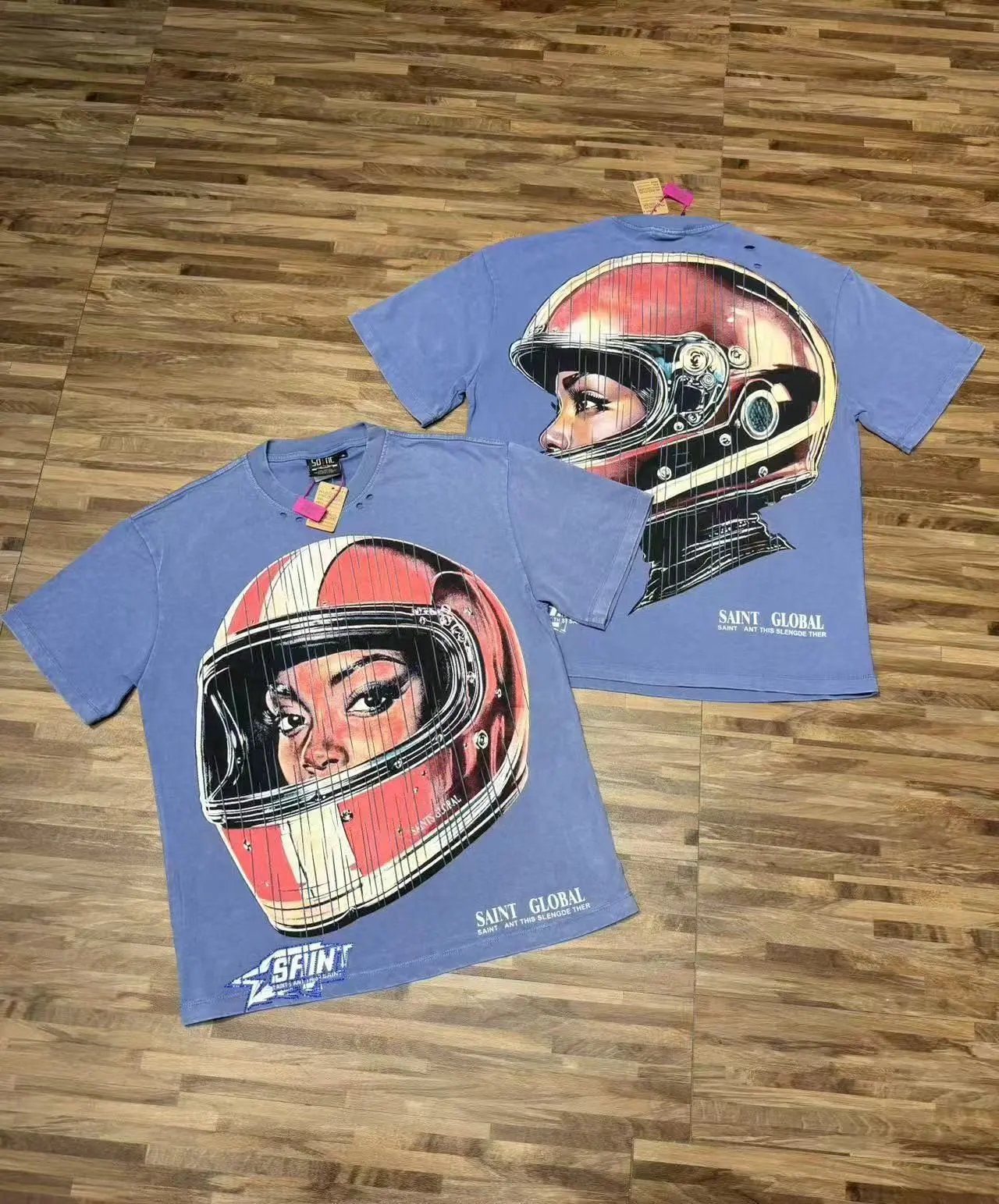 Saints Global T-Shirts Rhinestone Graphic T-Shirt — S7006 Blue