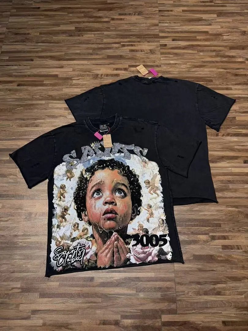Saints Global T-Shirts Rhinestone Graphic T-Shirt — S7105 Black
