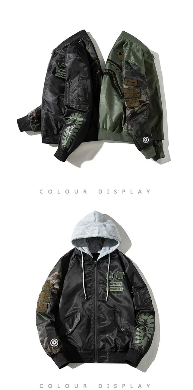 Undefeated Jackets Bomber Jacket with Camo Sleeves and Shark Embroidery product detail image 15