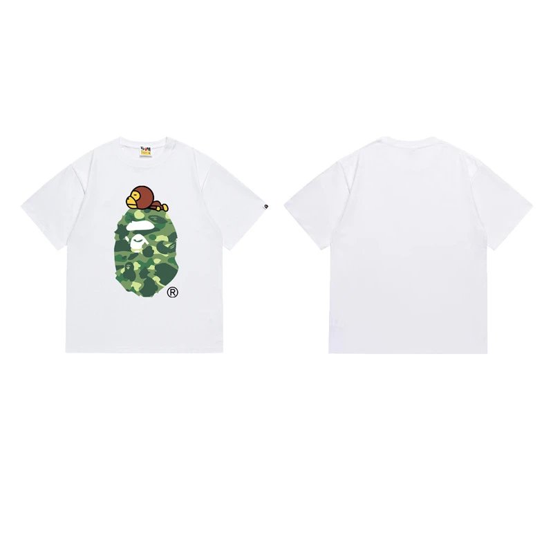 A Bathing Ape T-Shirts Head Graphic Print — 163 white and green