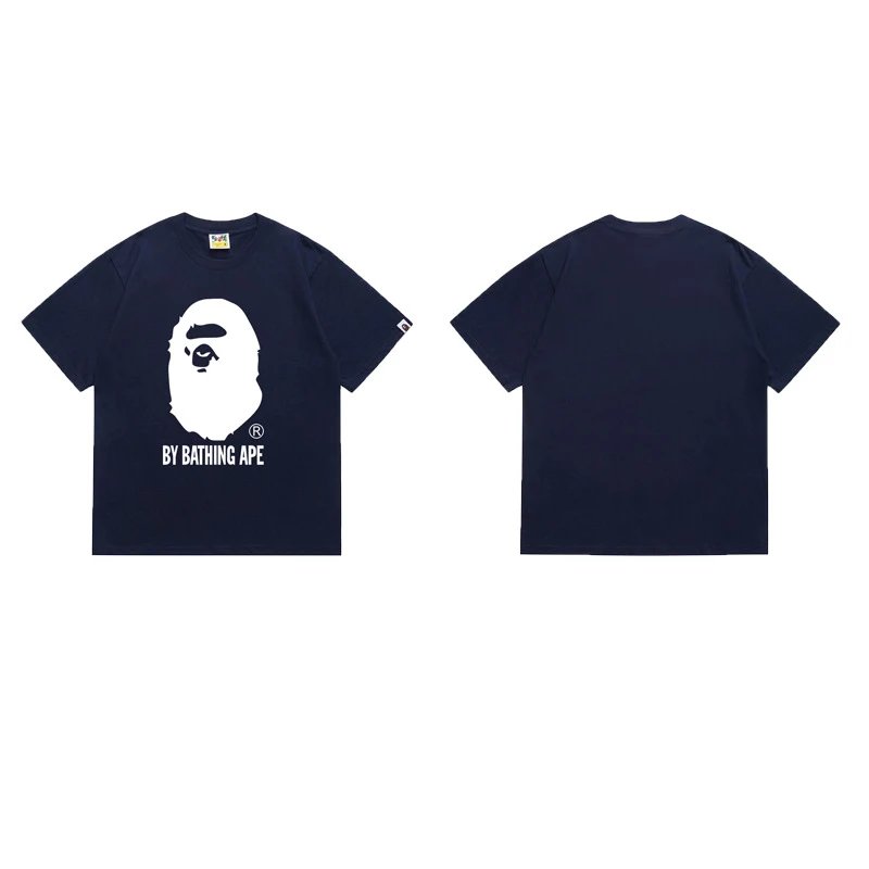 A Bathing Ape T-Shirts Head Graphic Print — 164 Navy Blue