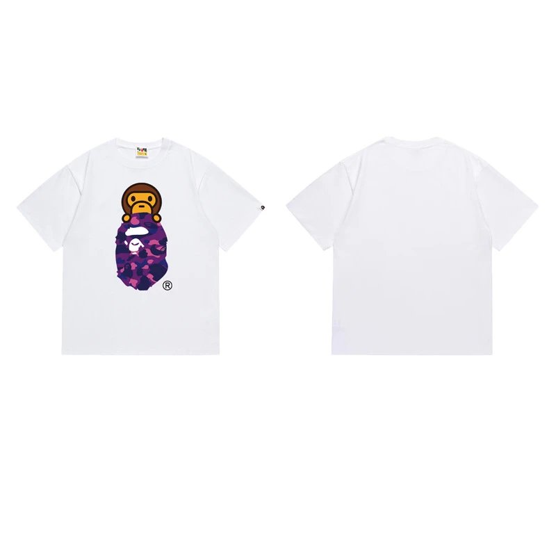 A Bathing Ape T-Shirts Head Graphic Print — 168 white purple
