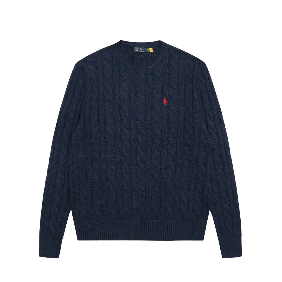 Polo Ralph Lauren Knitwear DS012 cable-knit crewneck sweater with embroidered pony logo — DS 012 Navy blue with red label