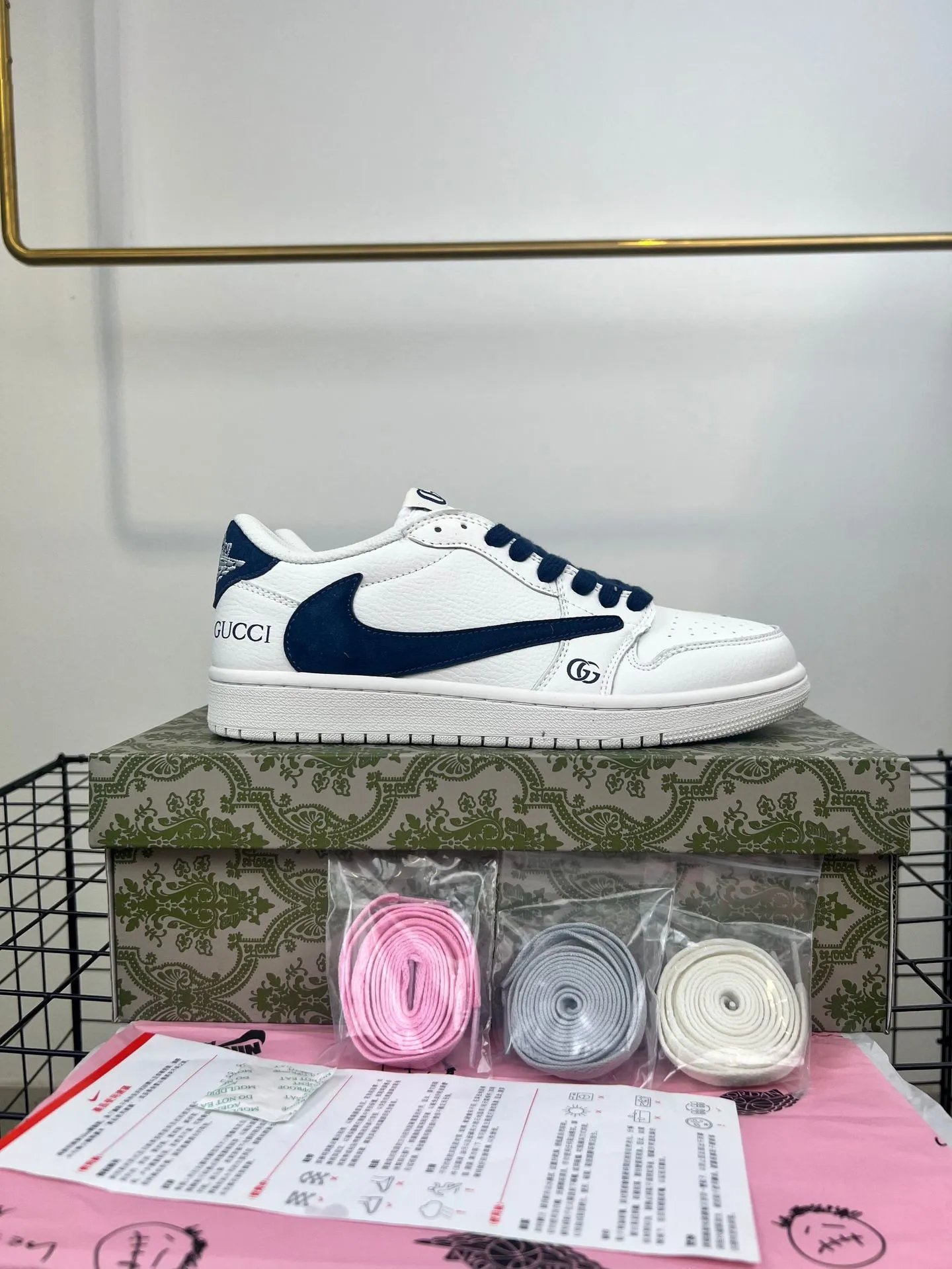 Nike Sneakers Air Jordan 1 Low — aj 1 Barb White Dark Blue Hook