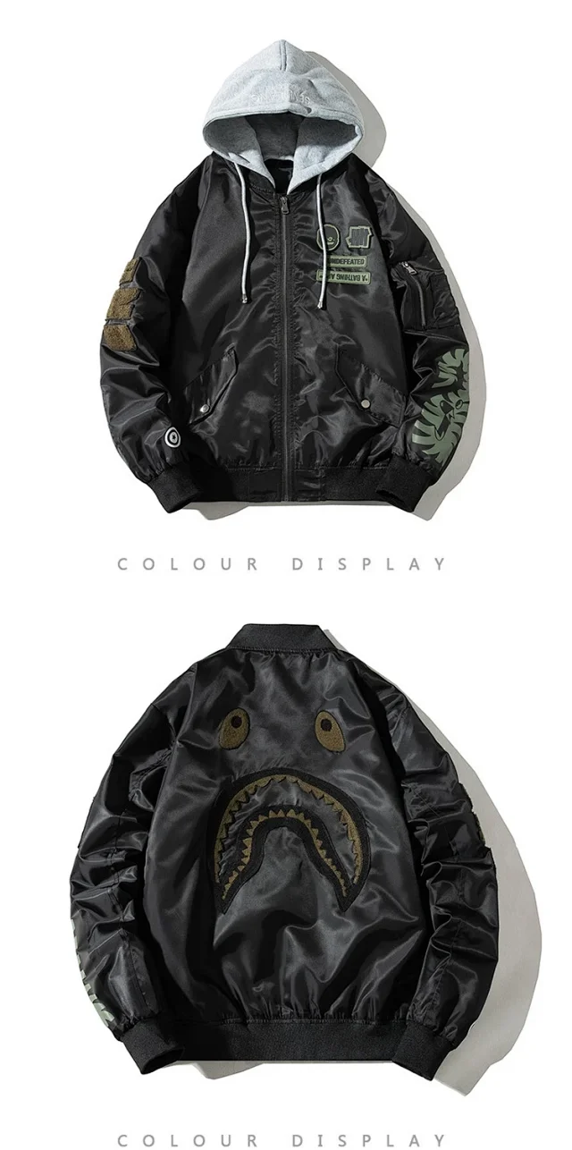 Undefeated Jackets Bomber Jacket with Camo Sleeves and Shark Embroidery product detail image 11