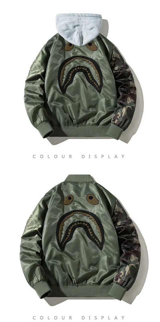 Undefeated Jackets Bomber Jacket with Camo Sleeves and Shark Embroidery product detail image 19