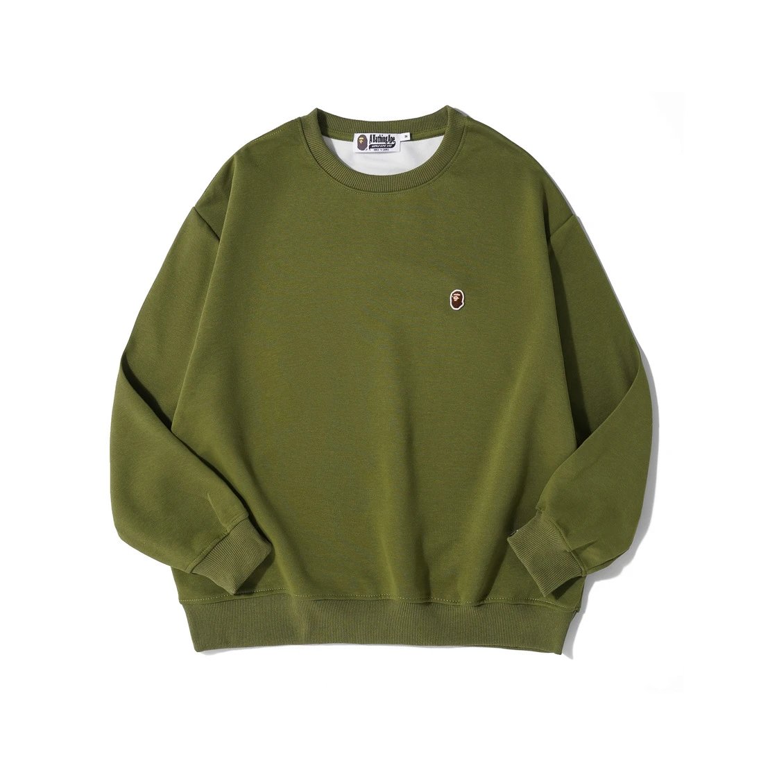 A Bathing Ape Hoodies & Sweatshirts Head Embroidered Crewneck Sweatshirt — Olive green