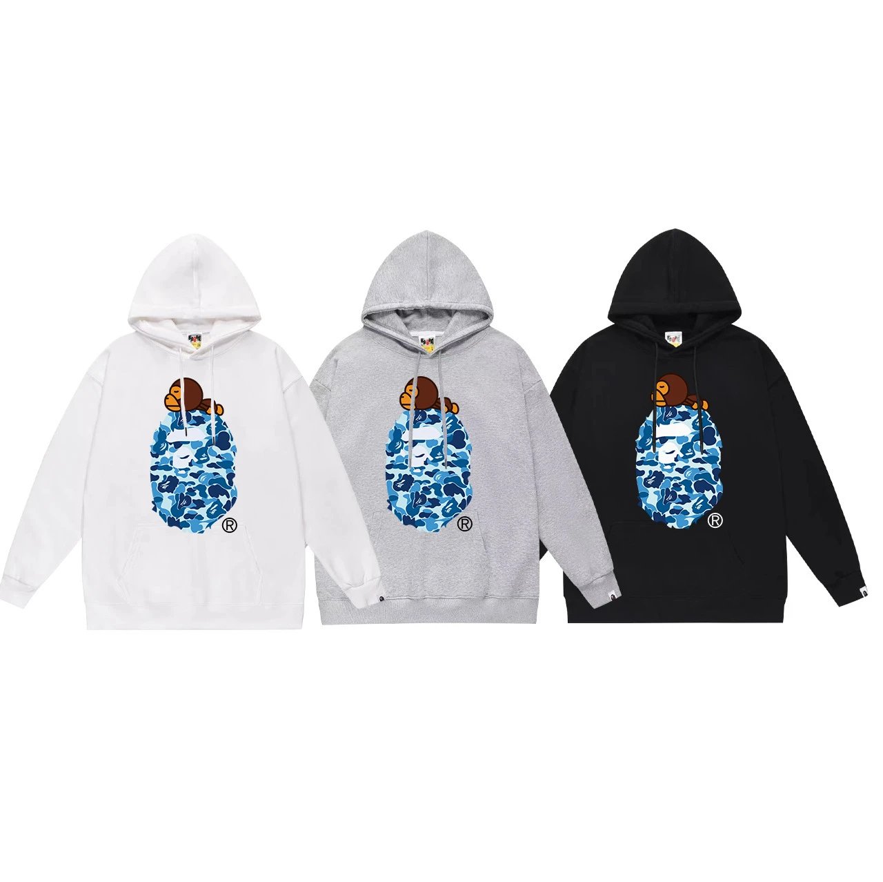 BAPE Hoodies & Sweatshirts Graphic Pullover Hoodie — 648 Black and Blue