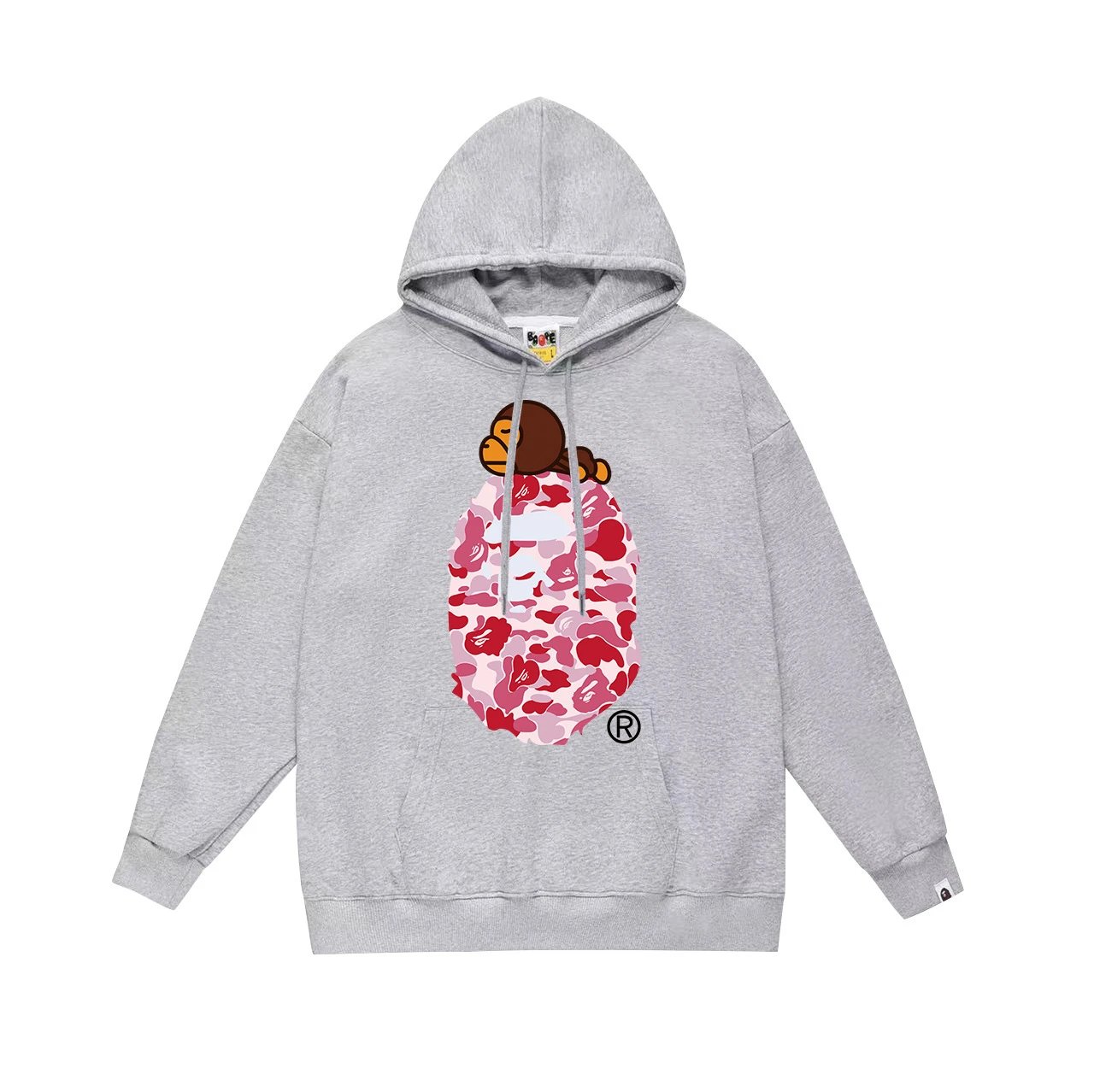 A Bathing Ape Hoodies & Sweatshirts Camo Head Graphic Pullover Hoodie — 648 Gray pink