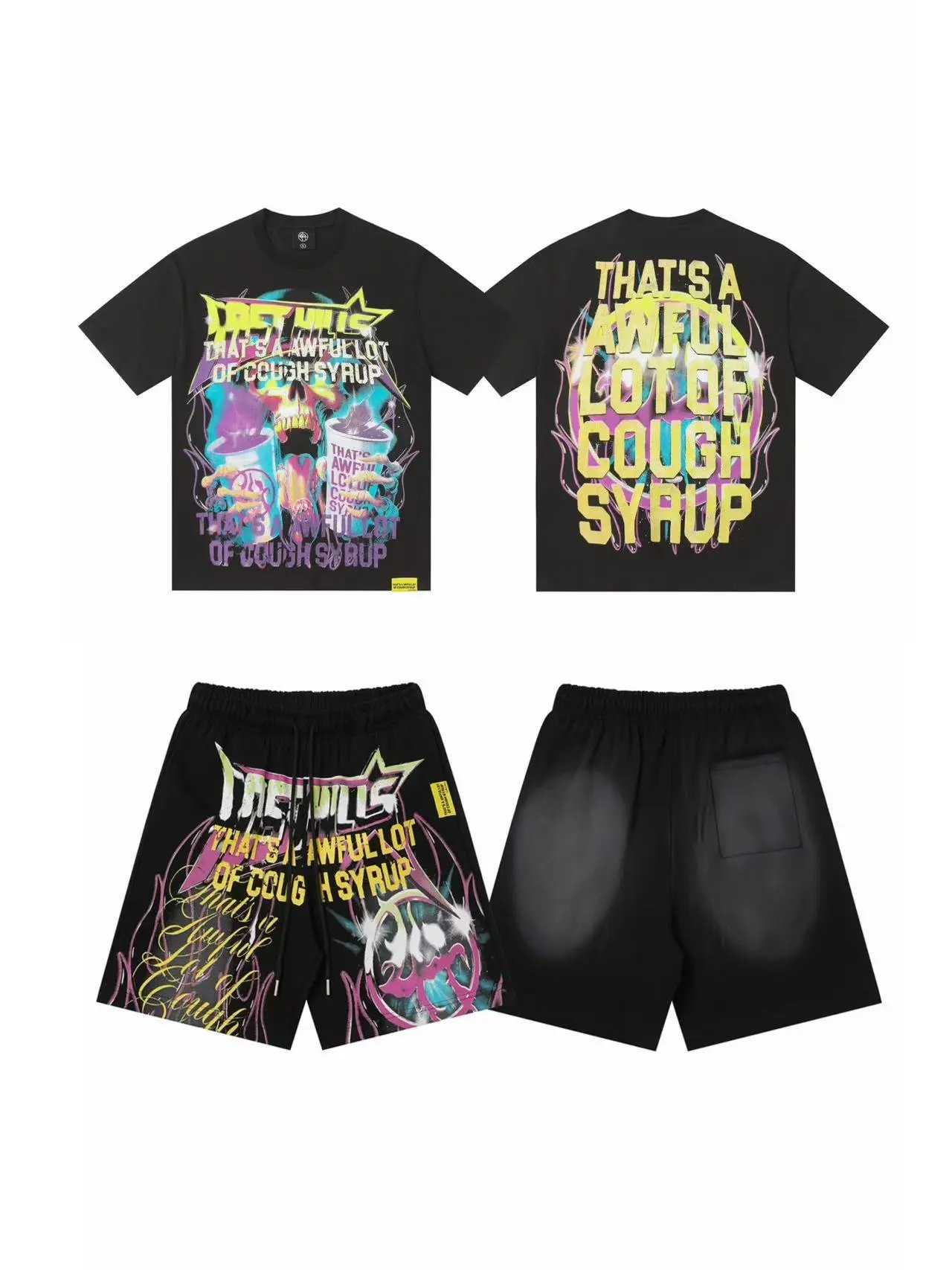 Unbranded Shorts Graphic Print Drawstring — T 2503#Black set