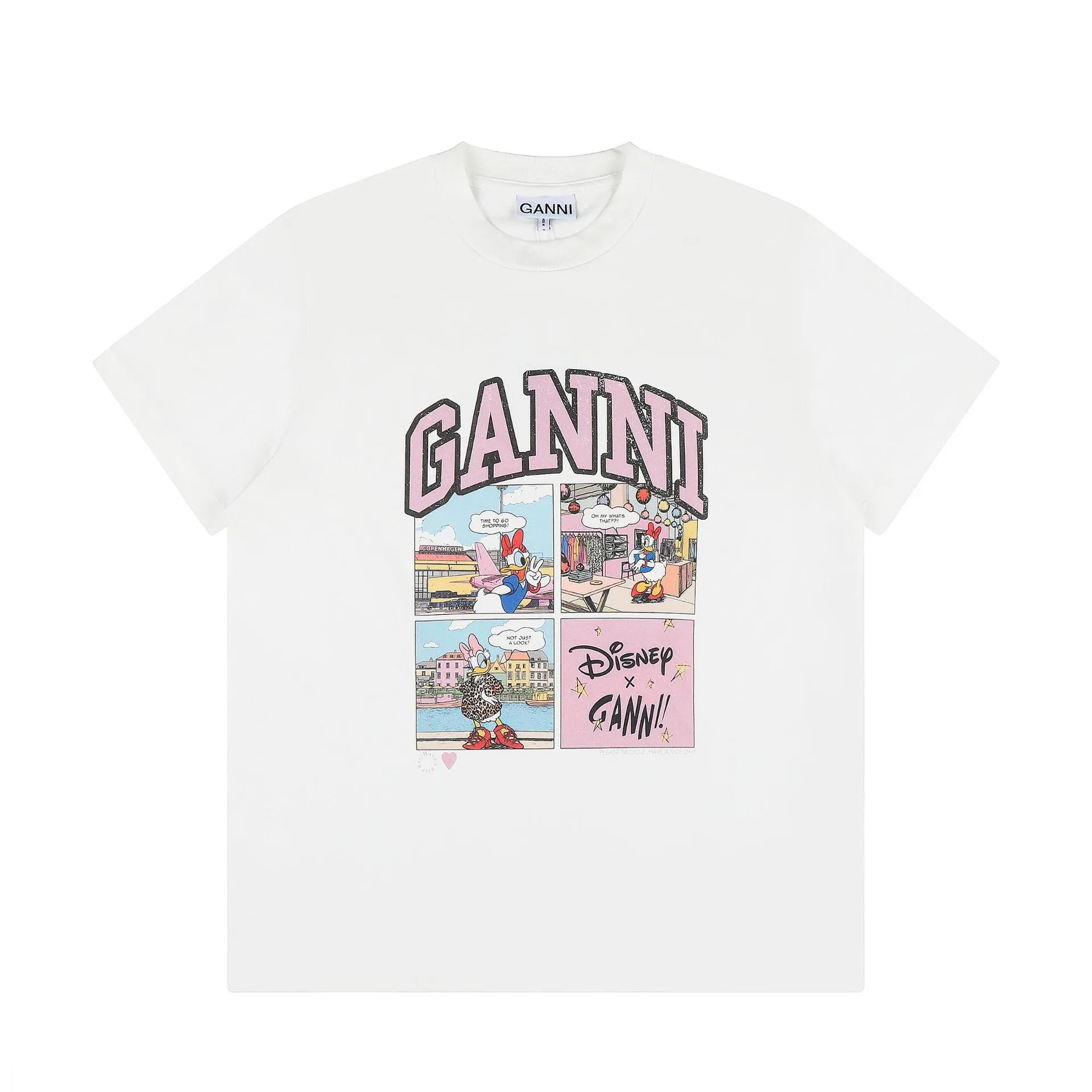 GANNI T-Shirts Graphic Print Short-Sleeve T-Shirt — GA 89 white