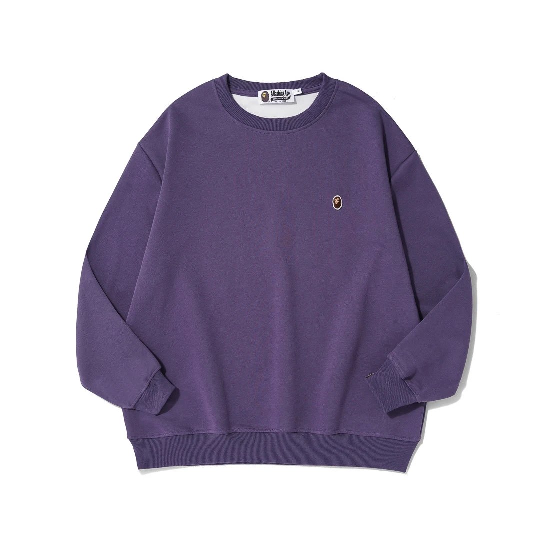 A Bathing Ape Hoodies & Sweatshirts Head Embroidered Crewneck Sweatshirt — purple