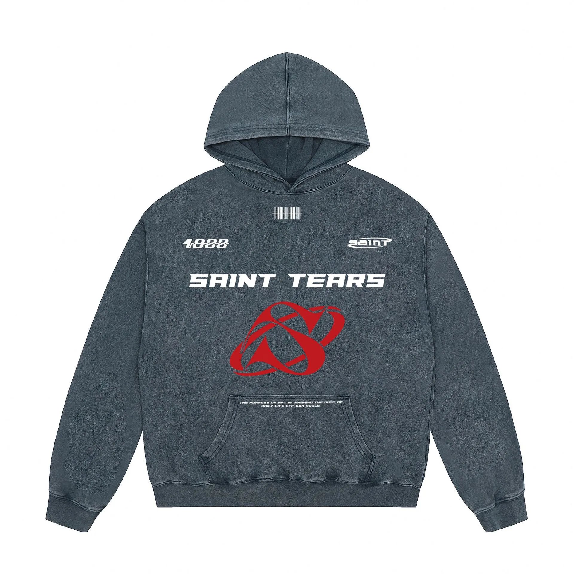 Unbranded Hoodies & Sweatshirts Washed Graphic Print Pullover Hoodie — A 710 Washed blue