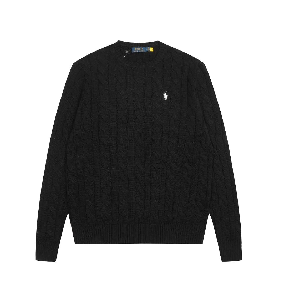 Polo Ralph Lauren Knitwear DS012 cable-knit crewneck sweater with embroidered pony logo — DS 012 Black with a white label