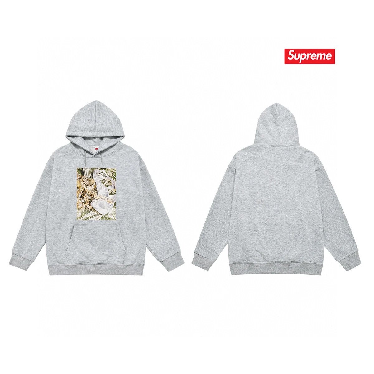 Supreme Hoodies & Sweatshirts Fleece-Lined Hooded Sweatshirt with Fruit Graphic — 42-3 Fleece-lined style