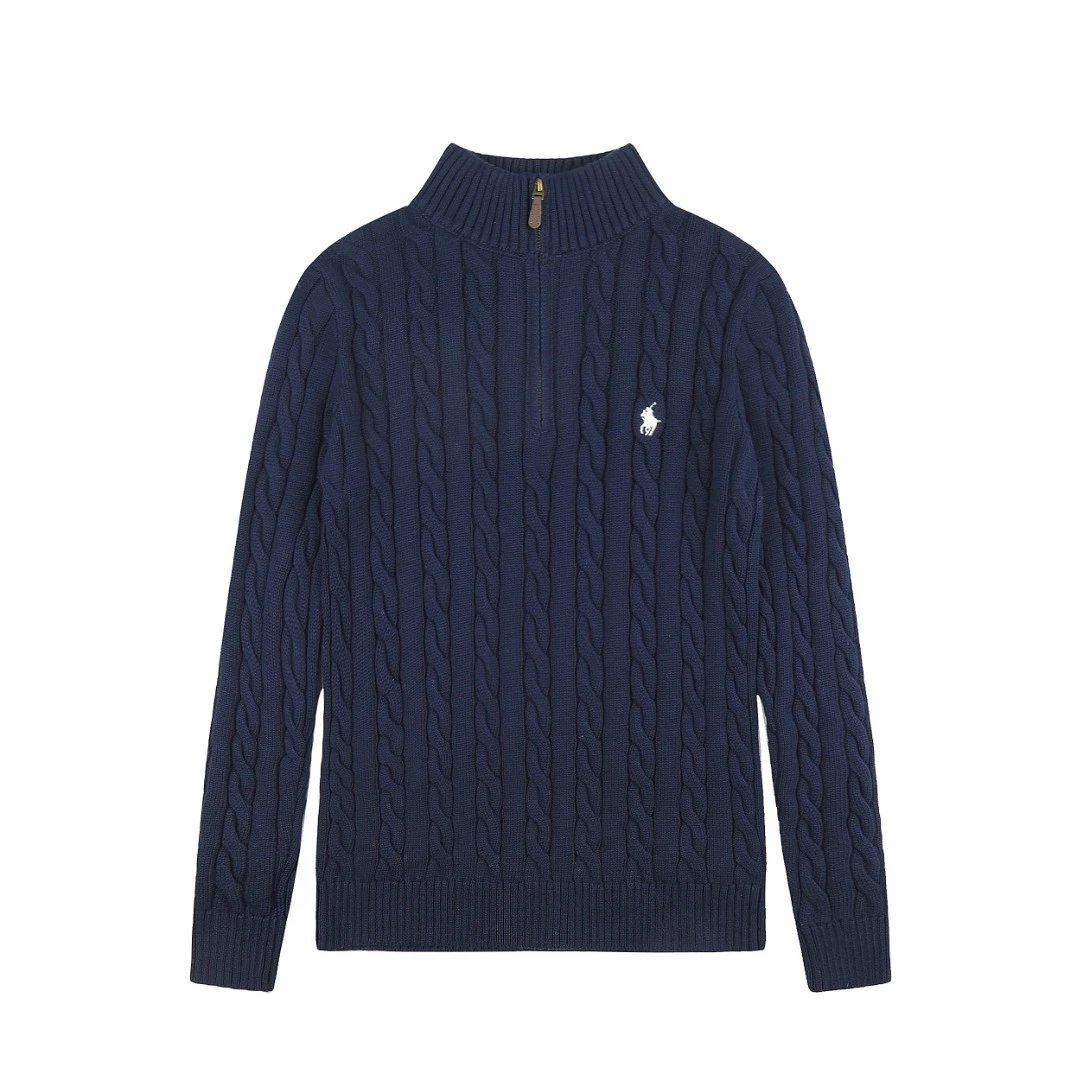 Polo Ralph Lauren Knitwear Cable-Knit Quarter-Zip Sweater — DS 014 Dark blue with a white label