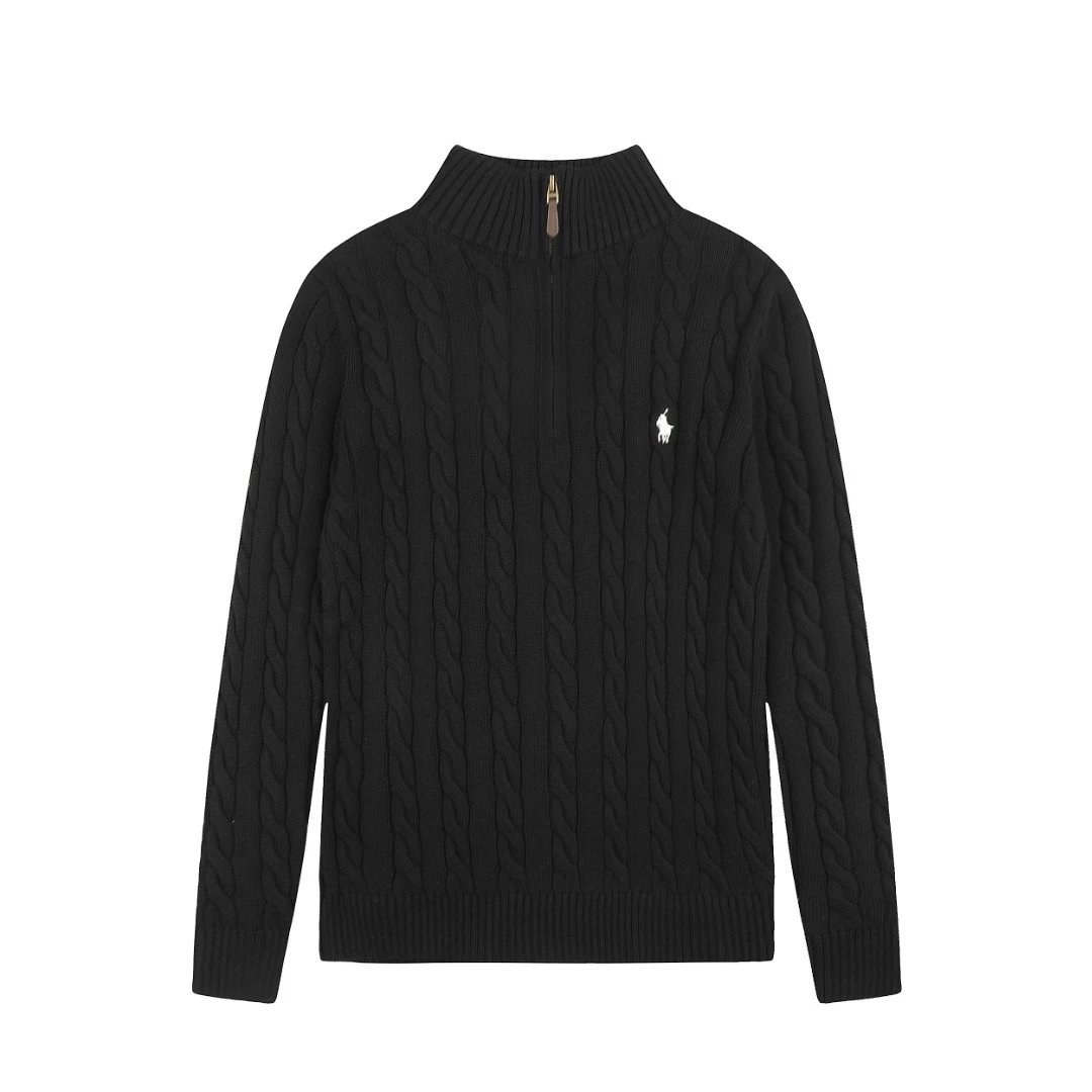 Polo Ralph Lauren Knitwear Cable-Knit Quarter-Zip Sweater — DS 014 Black with a white label