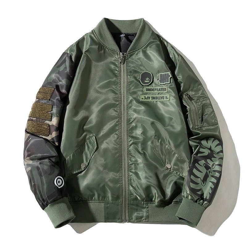 Undefeated Jackets Bomber Jacket with Camo Sleeves and Shark Embroidery image 3