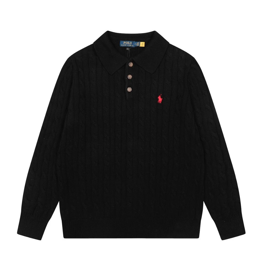 Polo Ralph Lauren Knitwear Cable-Knit Quarter-Zip Sweater — DS 862 Black with a red label