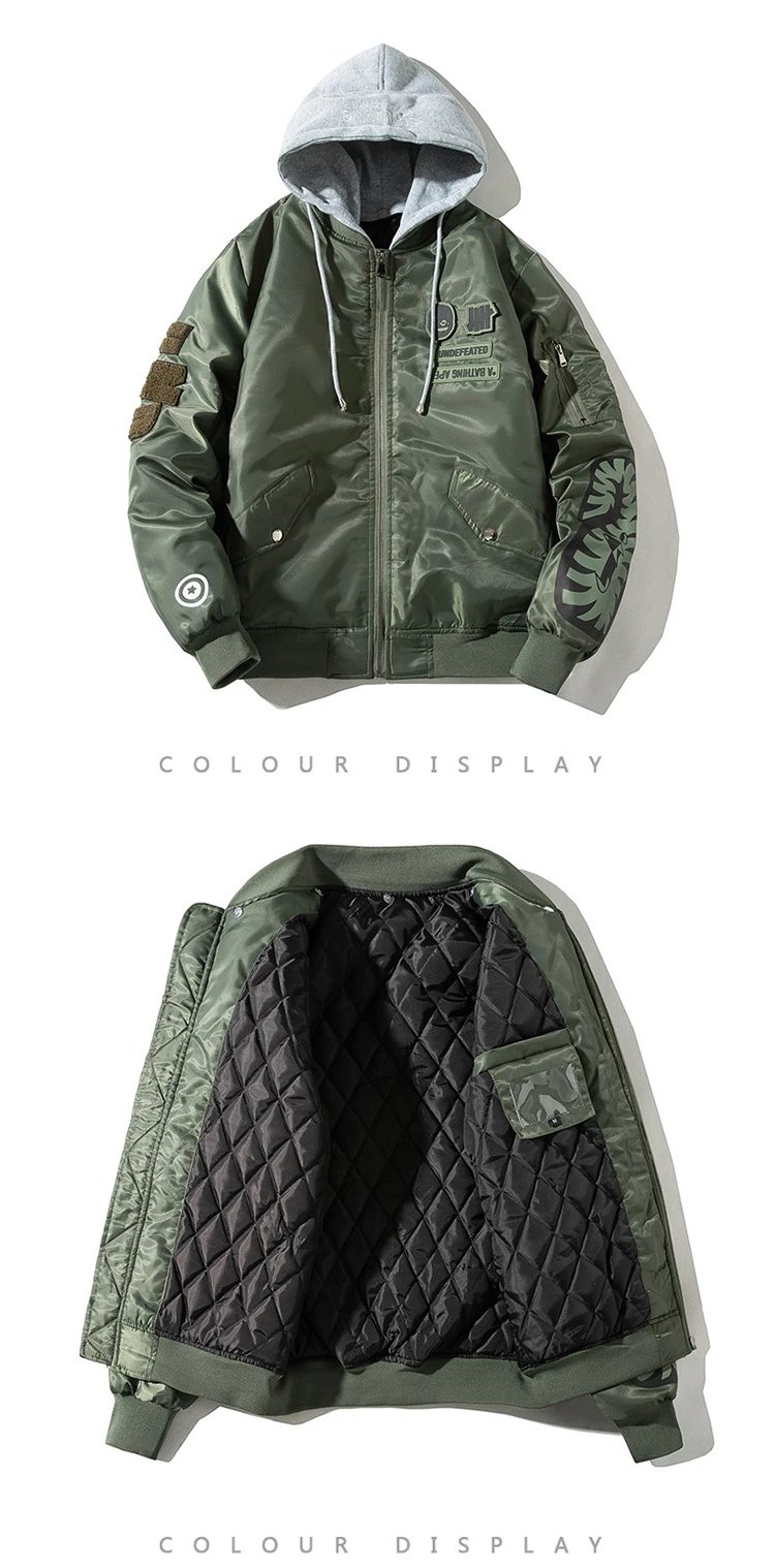 A Bathing Ape Bomber Jacket Army Green with Hooded Layer Outerwear - 14