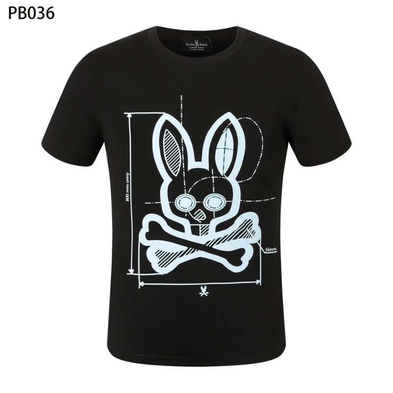 Psycho Bunny T-Shirts Rabbit skull graphic short-sleeve — PB036 Black