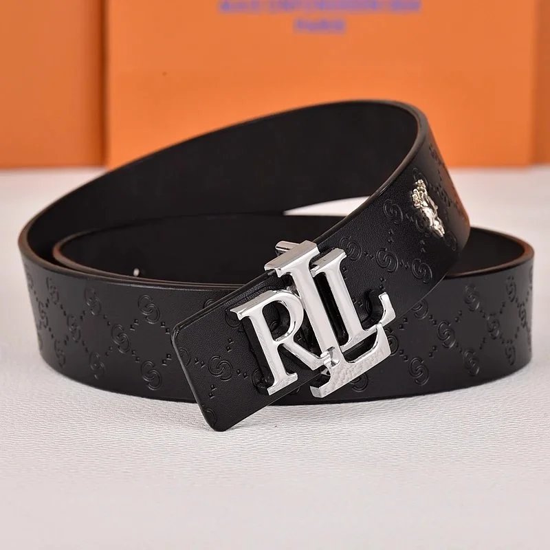R&L Belts LZ-1 embossed monogram belt with RL buckle — ring grain silver