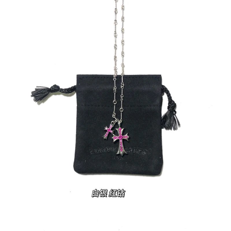 Chrome Hearts Cross Pendant Necklace Gold Pink Sapphire Jewelry - 9