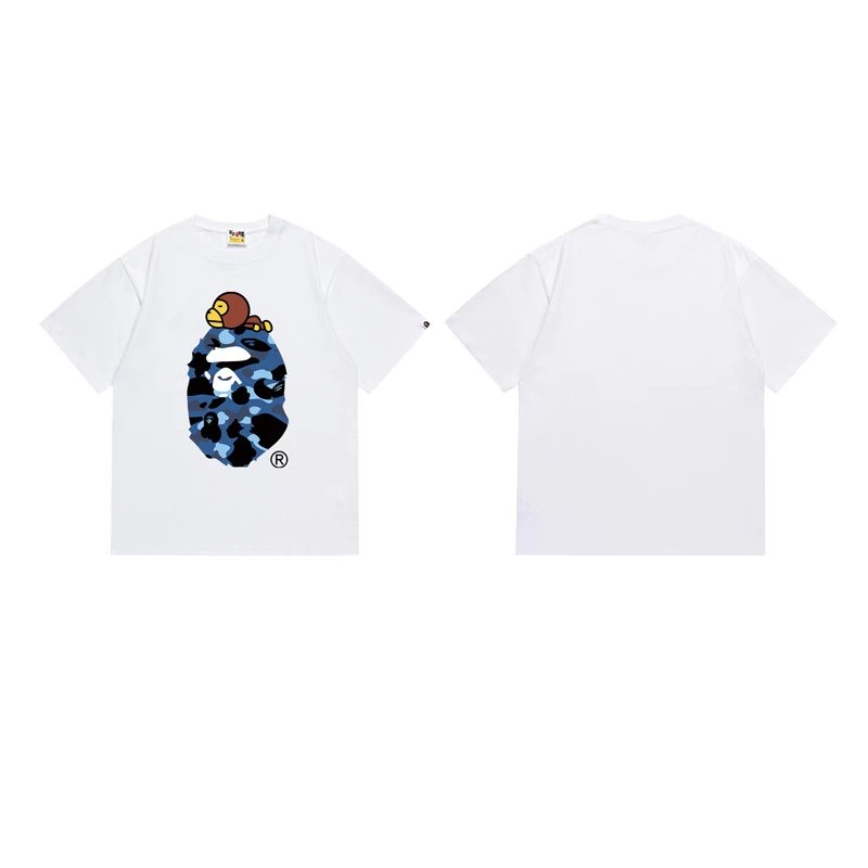 A Bathing Ape T-Shirts Head Graphic Print — 163 white and blue