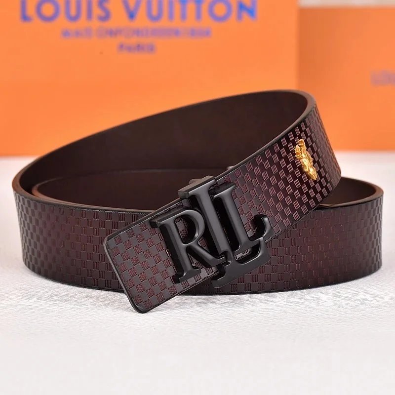 R&L Belts LZ-1 embossed monogram belt with RL buckle — dark lattice black