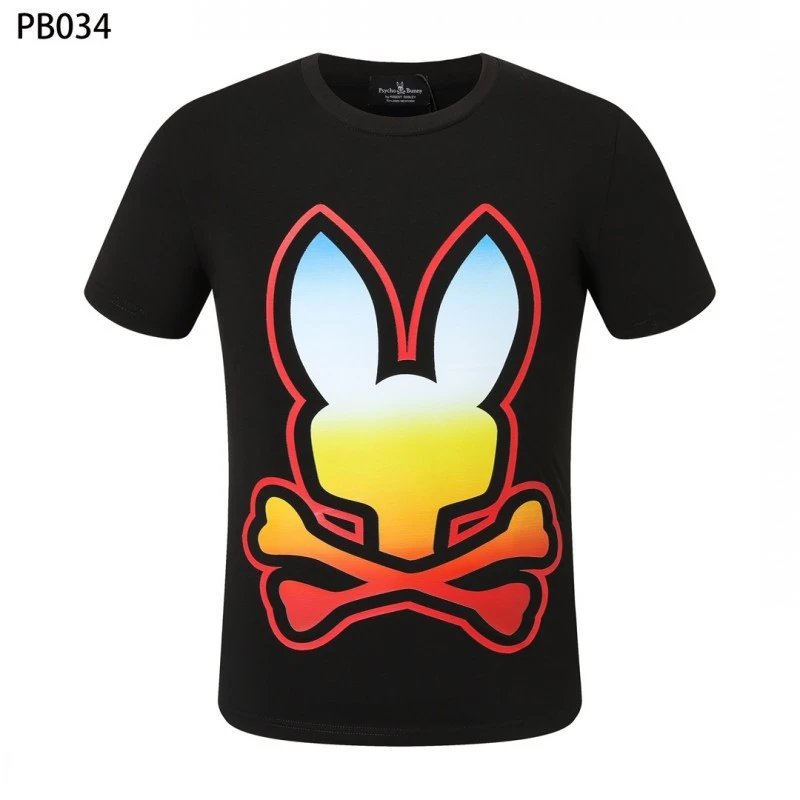 Psycho Bunny T-Shirts Rabbit skull graphic short-sleeve — PB034 Black