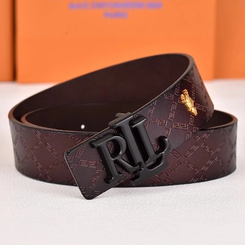 R&L Belts LZ-1 embossed monogram belt with RL buckle — dark lock black