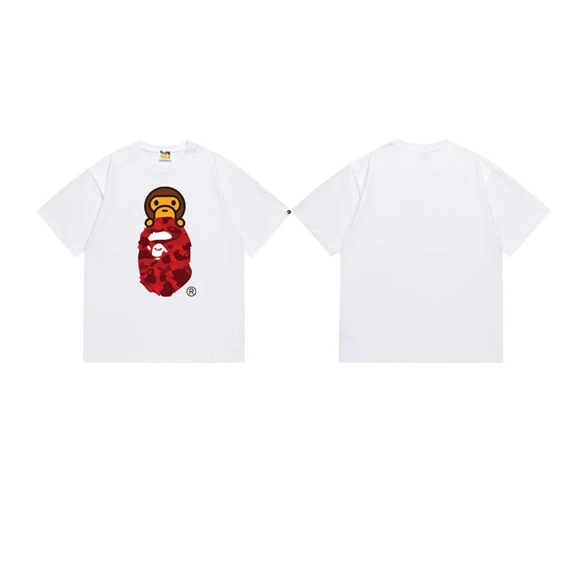 A Bathing Ape T-Shirts Head Graphic Print — 168 white red