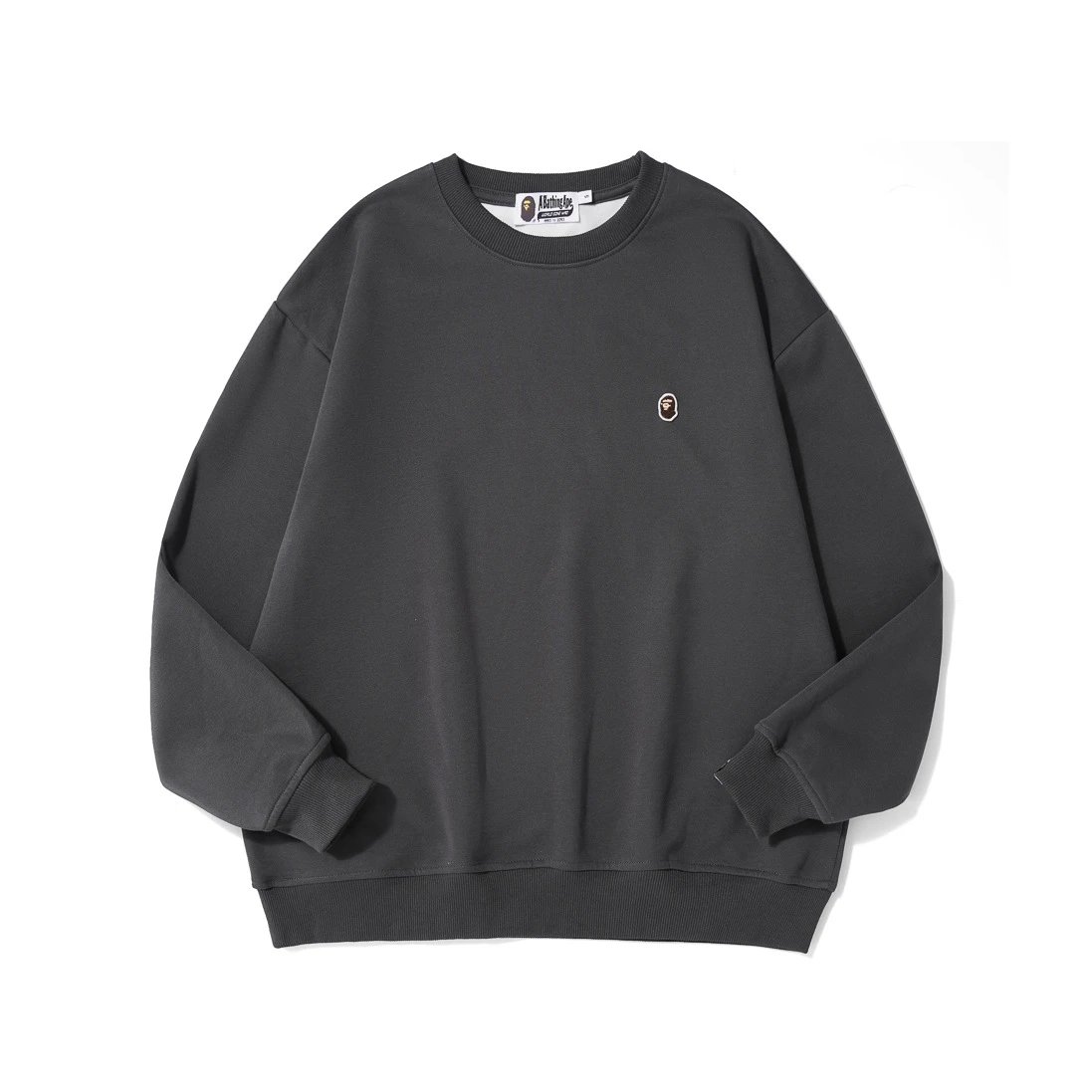 A Bathing Ape Hoodies & Sweatshirts Head Embroidered Crewneck Sweatshirt — Dark gray