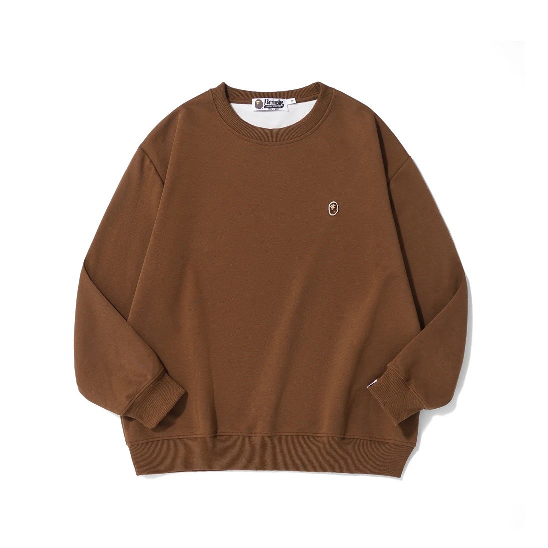 A Bathing Ape Hoodies & Sweatshirts Head Embroidered Crewneck Sweatshirt — Coffee color
