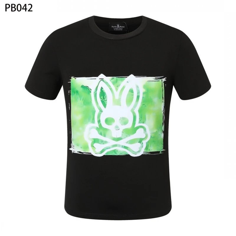 Psycho Bunny T-Shirts Rabbit skull graphic short-sleeve — PB042 Black