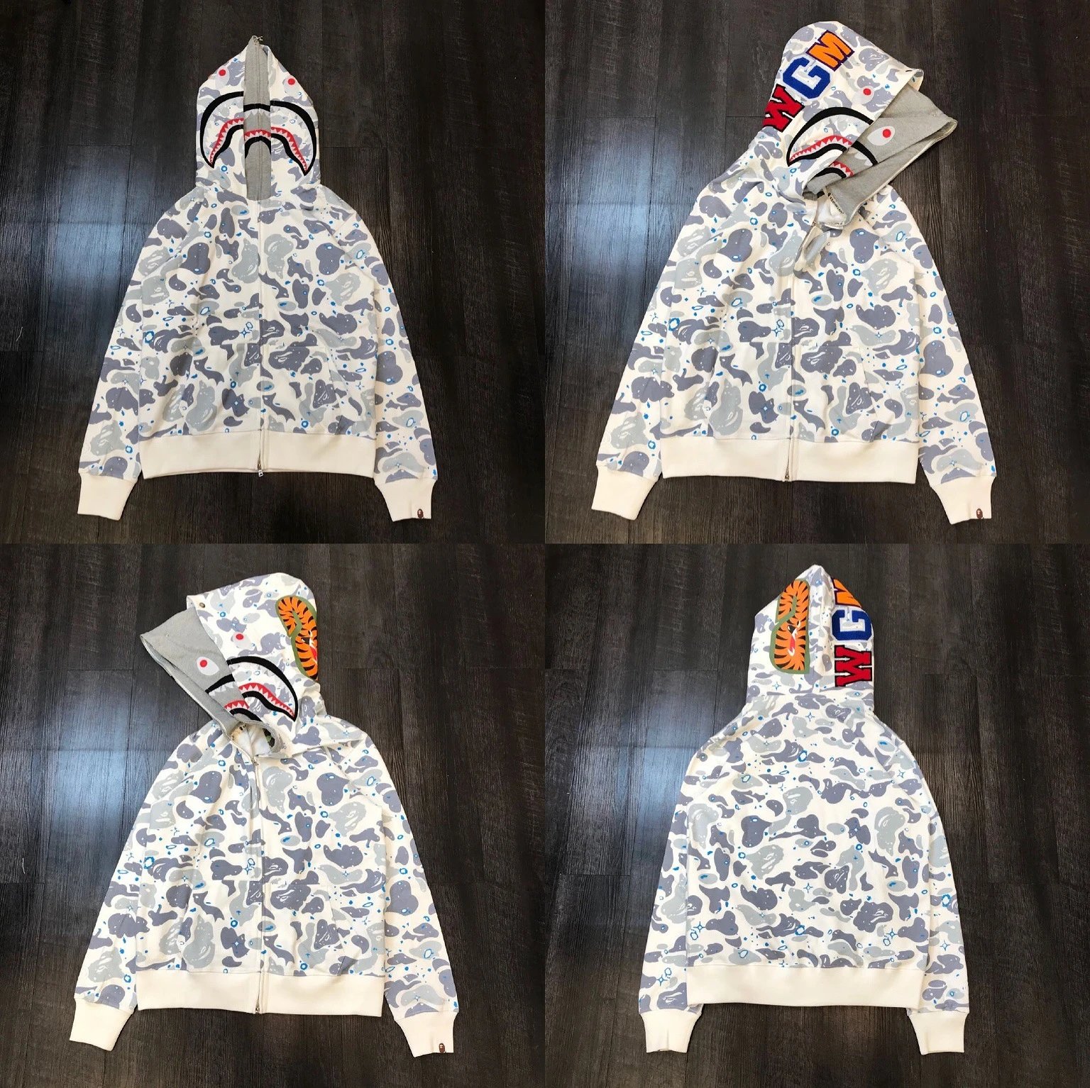 A Bathing Ape Hoodies & Sweatshirts Shark full-zip camouflage hoodie — XX051 double-hooded white