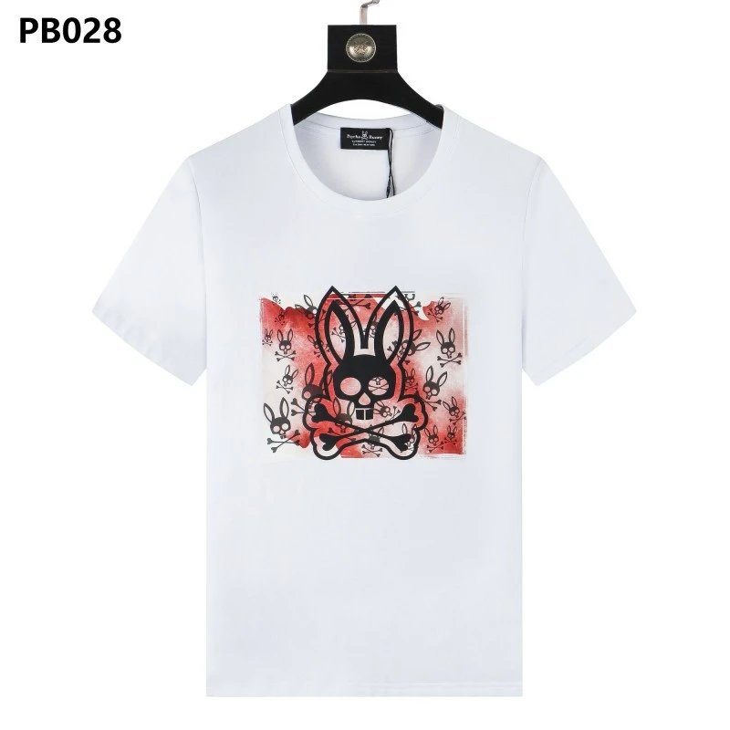 Psycho Bunny T-Shirts Rabbit skull graphic short-sleeve — PB028 White