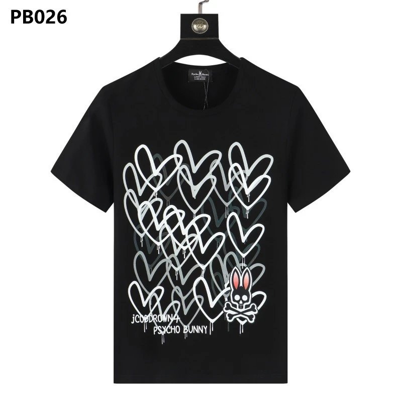 Psycho Bunny T-Shirts Rabbit skull graphic short-sleeve — PB026 Black