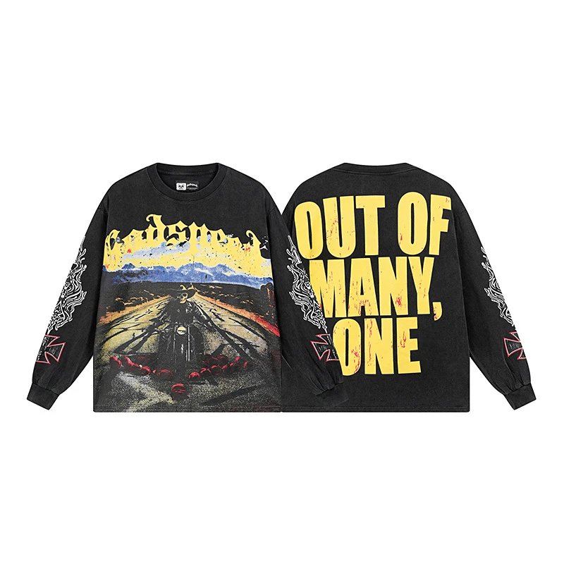 Godspeed Shirts Graphic long-sleeve crewneck shirt — G 1100 Washed black