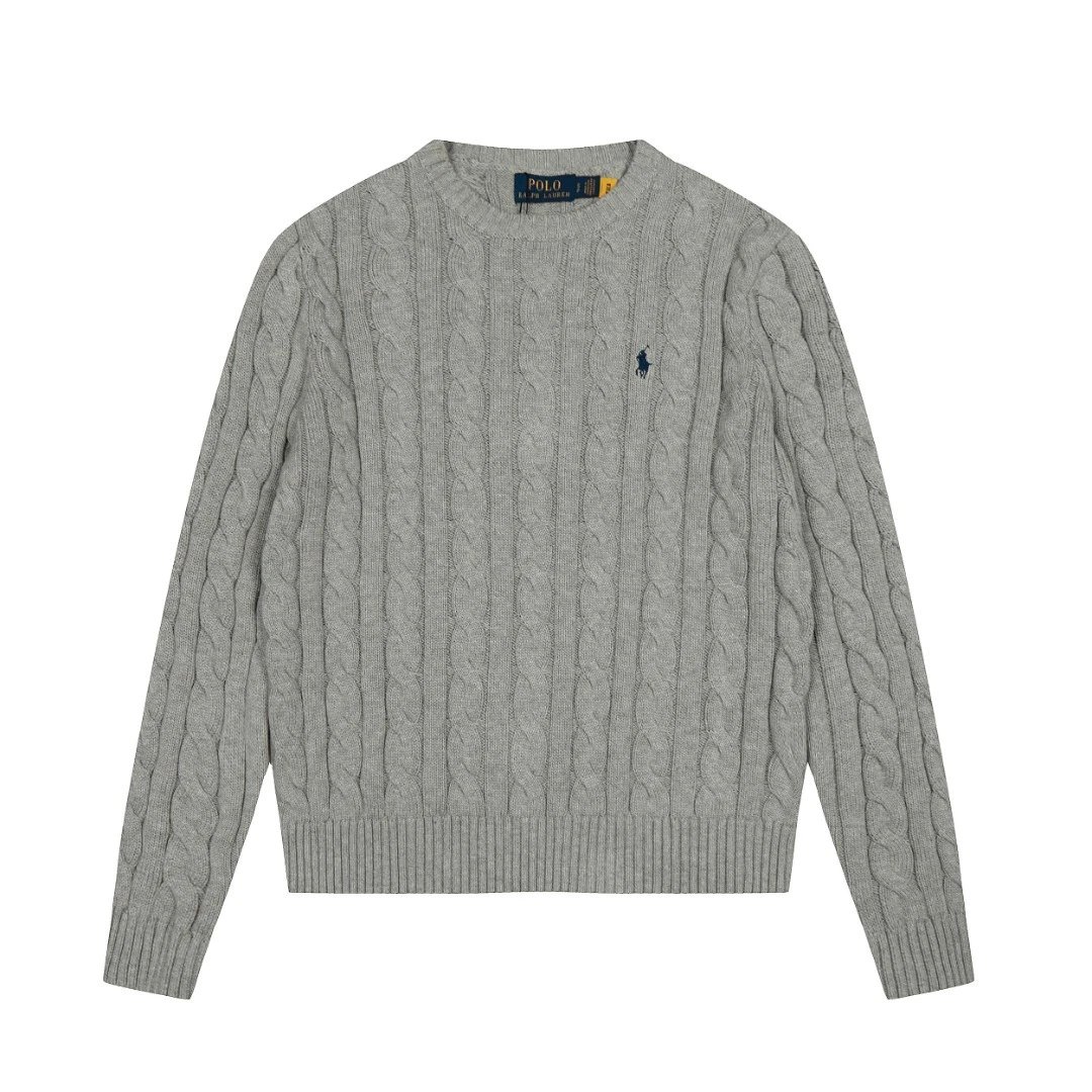 Polo Ralph Lauren Knitwear DS012 cable-knit crewneck sweater with embroidered pony logo — DS012 Gray Blue Label