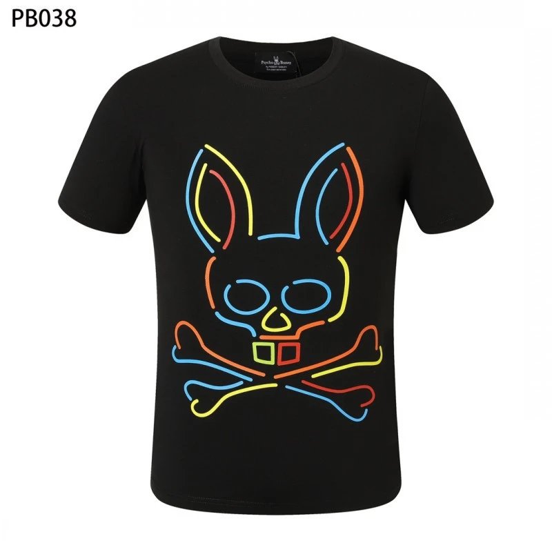 Psycho Bunny T-Shirts Rabbit skull graphic short-sleeve — PB038 Black