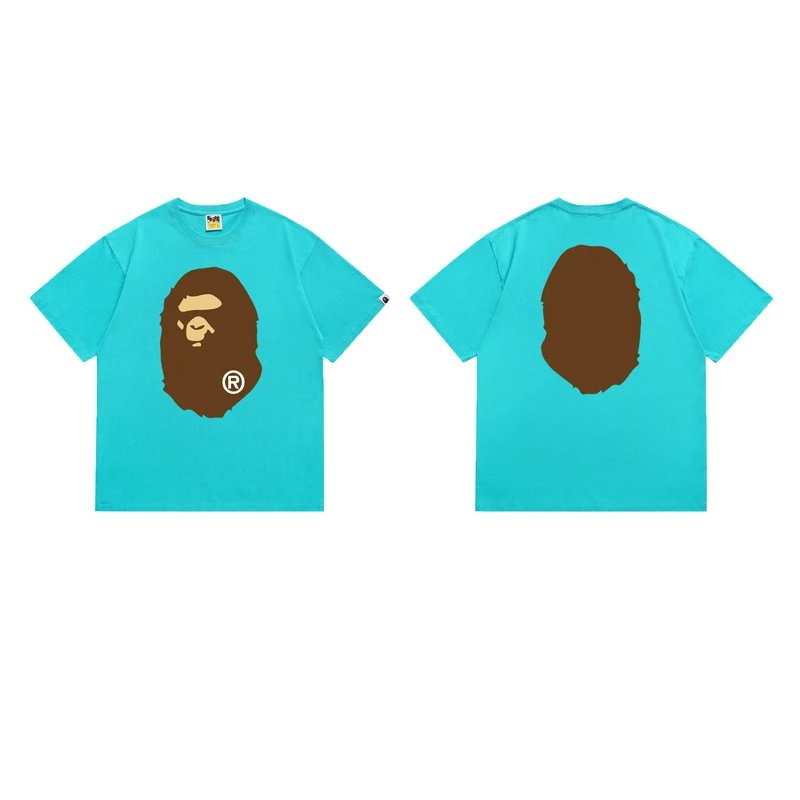 BAPE T-Shirts Short-Sleeve Ape Head Graphic — 175 Lake Blue