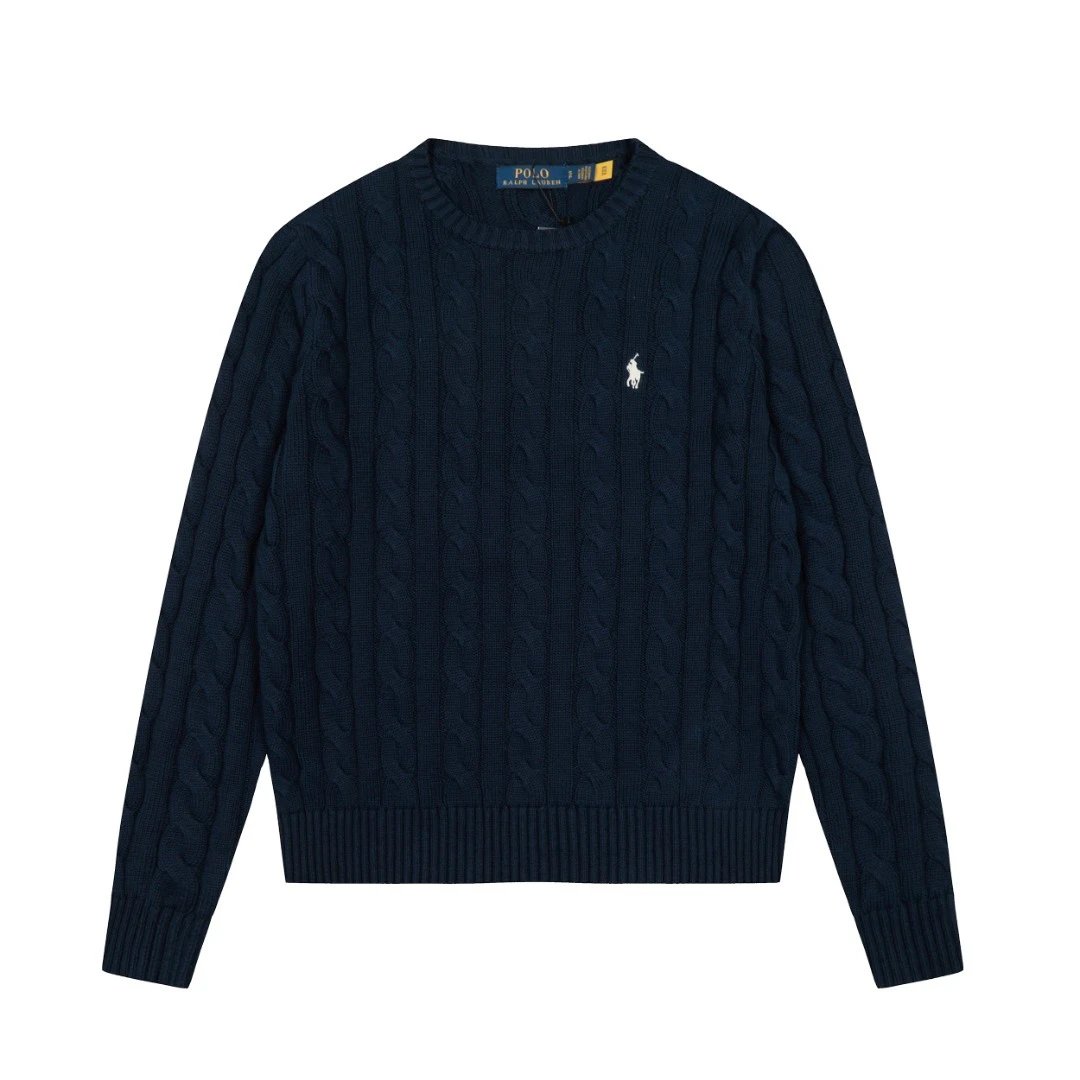 Polo Ralph Lauren Knitwear DS012 cable-knit crewneck sweater with embroidered pony logo — DS 012 Dark blue with a white label