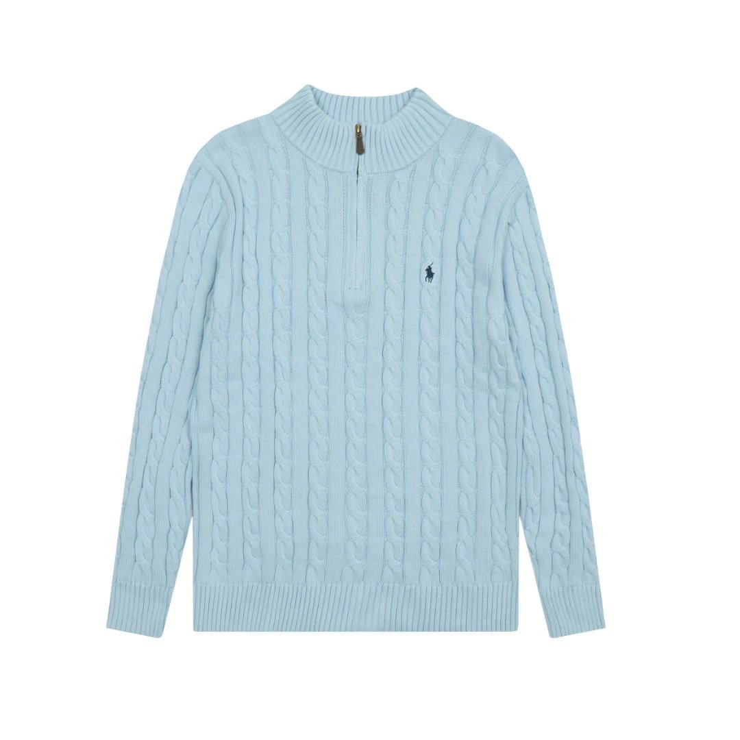 Polo Ralph Lauren Knitwear Cable-Knit Quarter-Zip Sweater — DS014 Light Blue