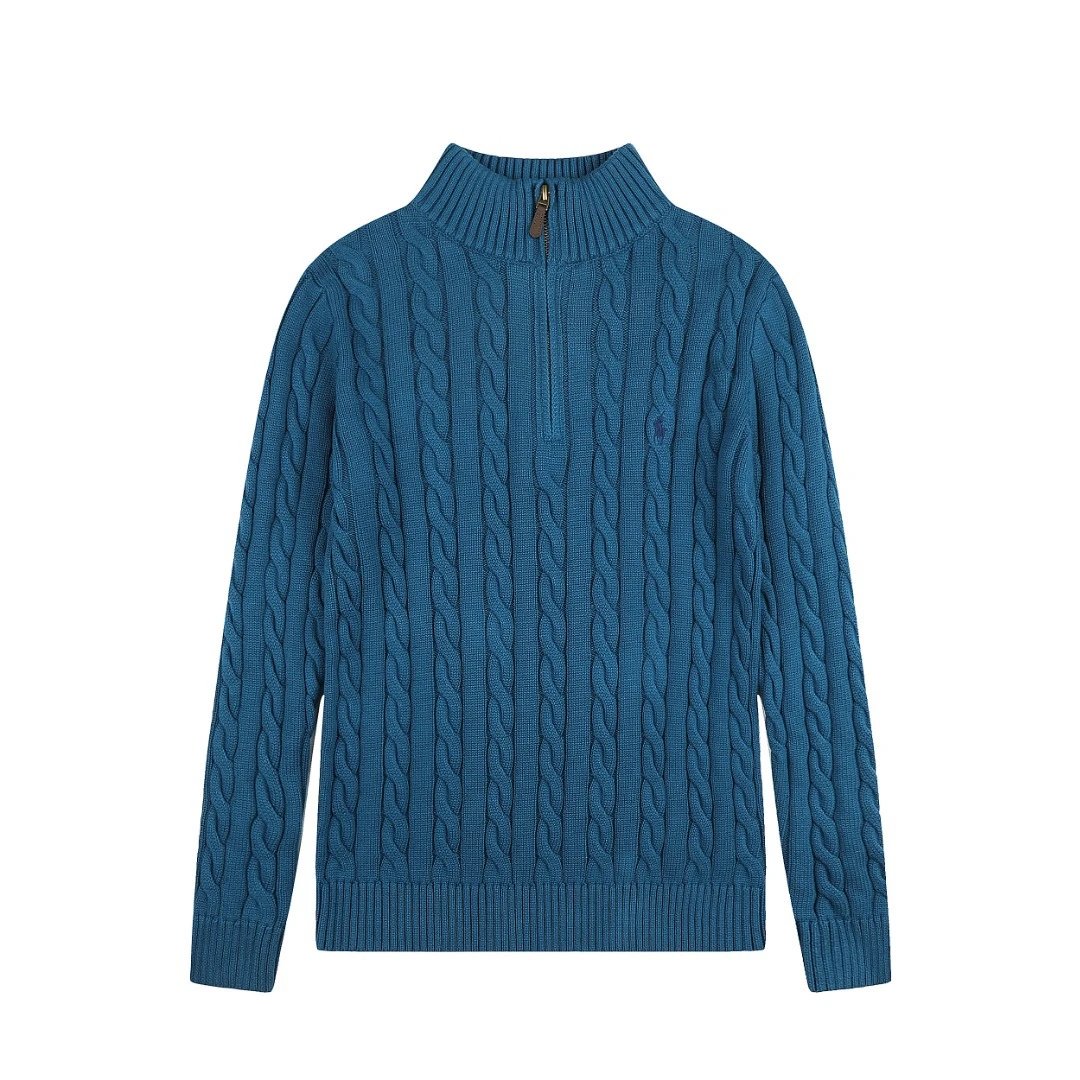 Polo Ralph Lauren Knitwear Cable-Knit Quarter-Zip Sweater — DS 014 Gentleman Lake Blue