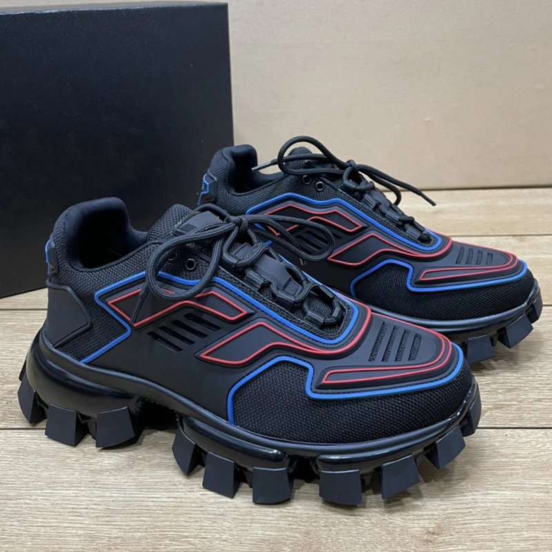 Unbranded Sneakers P5DF-3 Chunky Lug Sole — black red and blue lines
