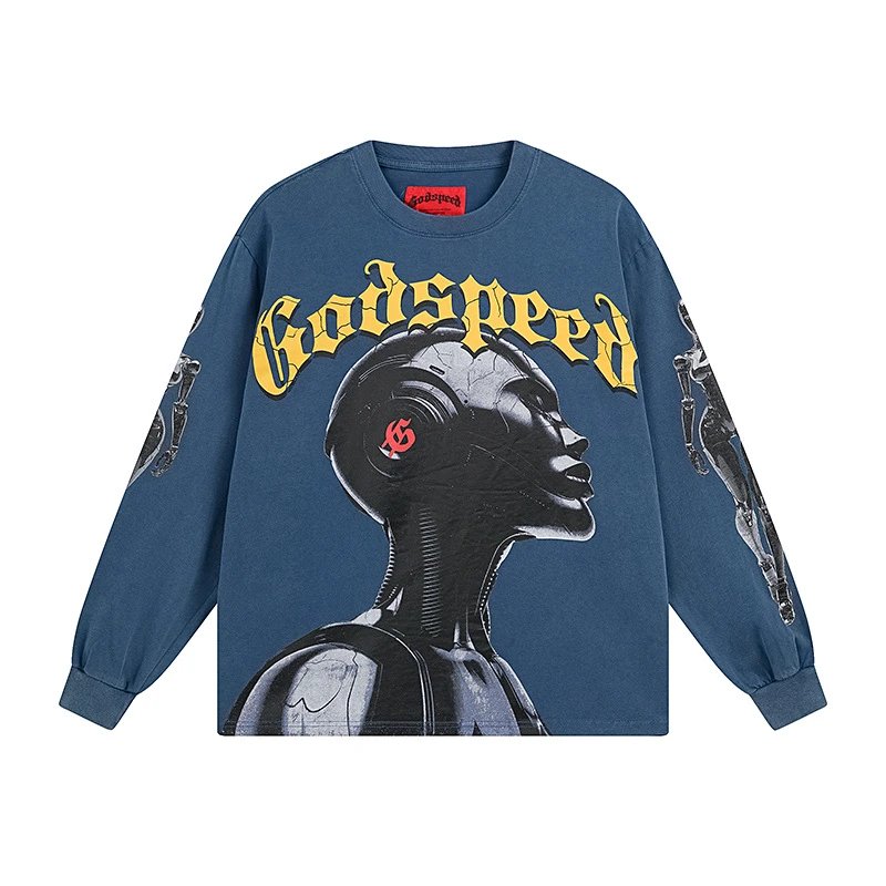 Godspeed Shirts Graphic long-sleeve crewneck shirt — G 1096 Washed blue