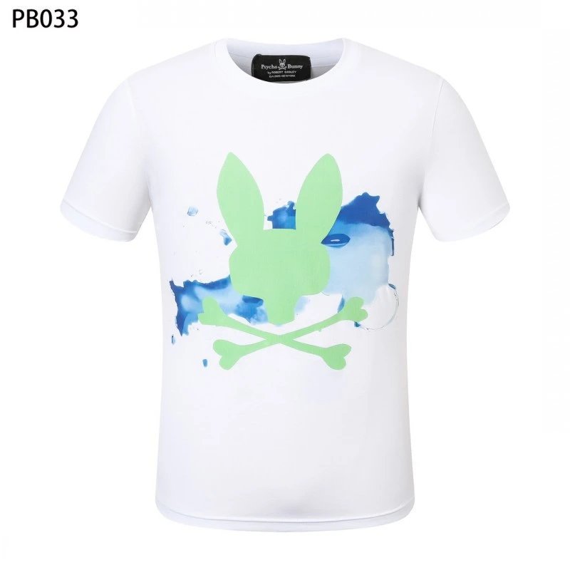 Psycho Bunny T-Shirts Rabbit skull graphic short-sleeve — PB033 White