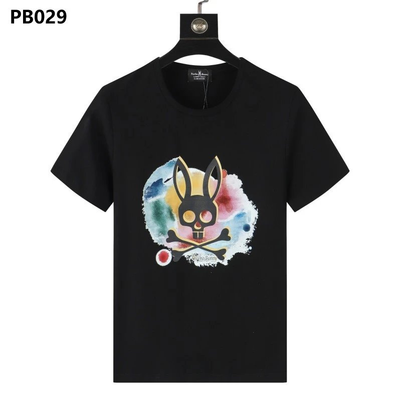 Psycho Bunny T-Shirts Rabbit skull graphic short-sleeve — PB029 Black
