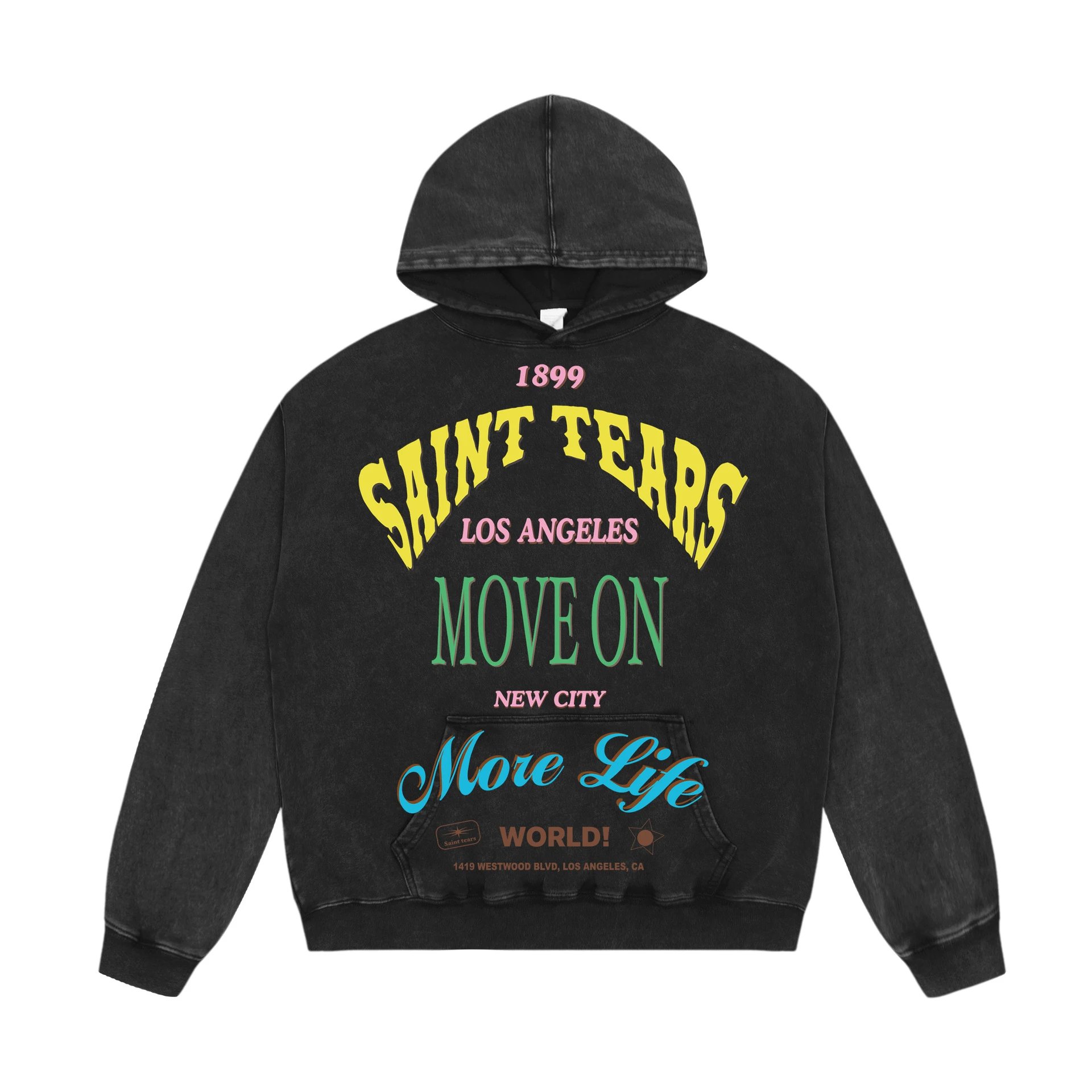 Unbranded Hoodies & Sweatshirts Washed Graphic Print Pullover Hoodie — A 711 Washed black